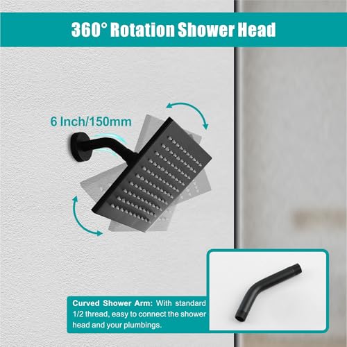 SKOWLL Juego de Grifería para Ducha Negro Mate, Montaje en Pared, Cabezal de Ducha LED de 8 Pulgadas, Kit con Válvula de Una Función miniatura 6