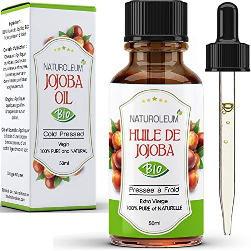 HUILE DE JOJOBA 100% BIO, pure et naturelle, pressée à froid, Extra Vierge - soin nourrissant pour la peau, visage, cheveux et barbe. Vegan 50ml Cover