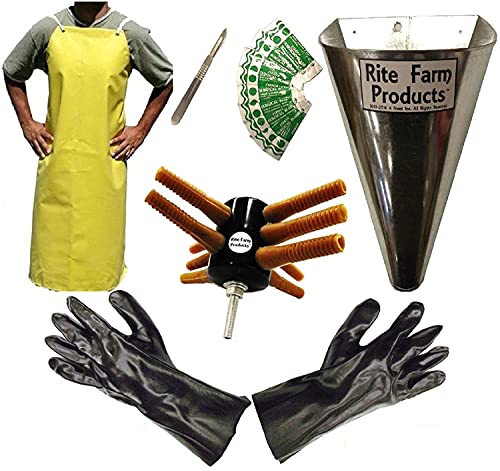 Rite Farm Products L10 Processing KIT Drill Plucker Medium Kill Cone 10 Blade Scalpel Apron Gloves Chicken Poultry