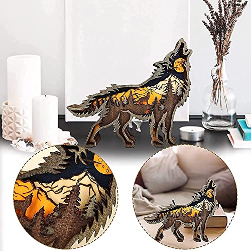 3D Forest Animals Statues Wooden Fox Decor With Light, Wooden Farmhouse Wall Statues And Figurines Rustic Wall Decor Art Desk Decor Hand Carved Hollowed Multilayers For Home Shelf Cabinet Table #TOP3