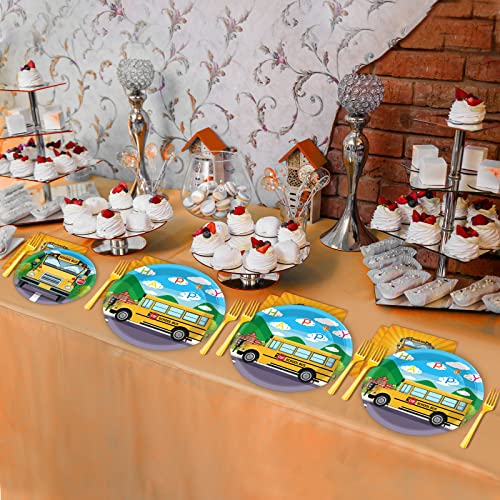 Image of gisgfim 96 Pcs School Bus Party Plates and Napkins Party Supplies Back to School Birthday Party Tableware Set School Bus Decorations Favors for Birthday Baby Shower for 24 Guests