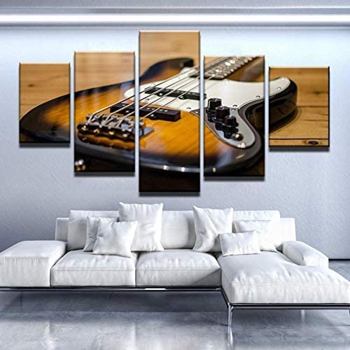 Canvas Print Wall Art Picture Guitar Instrument 5 Pieces Paintings Modern Giclee Artwork Pictures Photo Prints Painting For Living Room Bedroom Kitchen Home Office 100×55 Cm -0L4E/K3K
