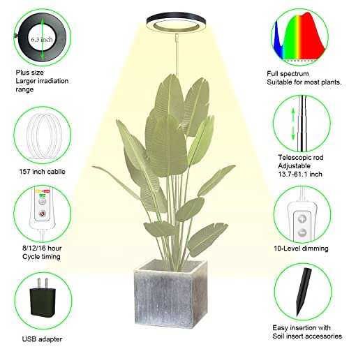 Plant Grow Light,yadoker LED Growing Light Full Spectrum for Indoor Plants,Height Adjustable, Automatic Timer, 5V Low Safe Voltage,Idea for Large Plant Light, 2 Pack