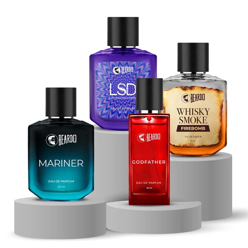 BEARDO Mariner, LSD, Firebomb & GodFather Perfume For Men (50Ml X 4) | Long Lasting Perfume for Men | Date Night Perfume For Men | Gift for Men | Gift For Friends | Gift for Husband | Gift for boyfriend