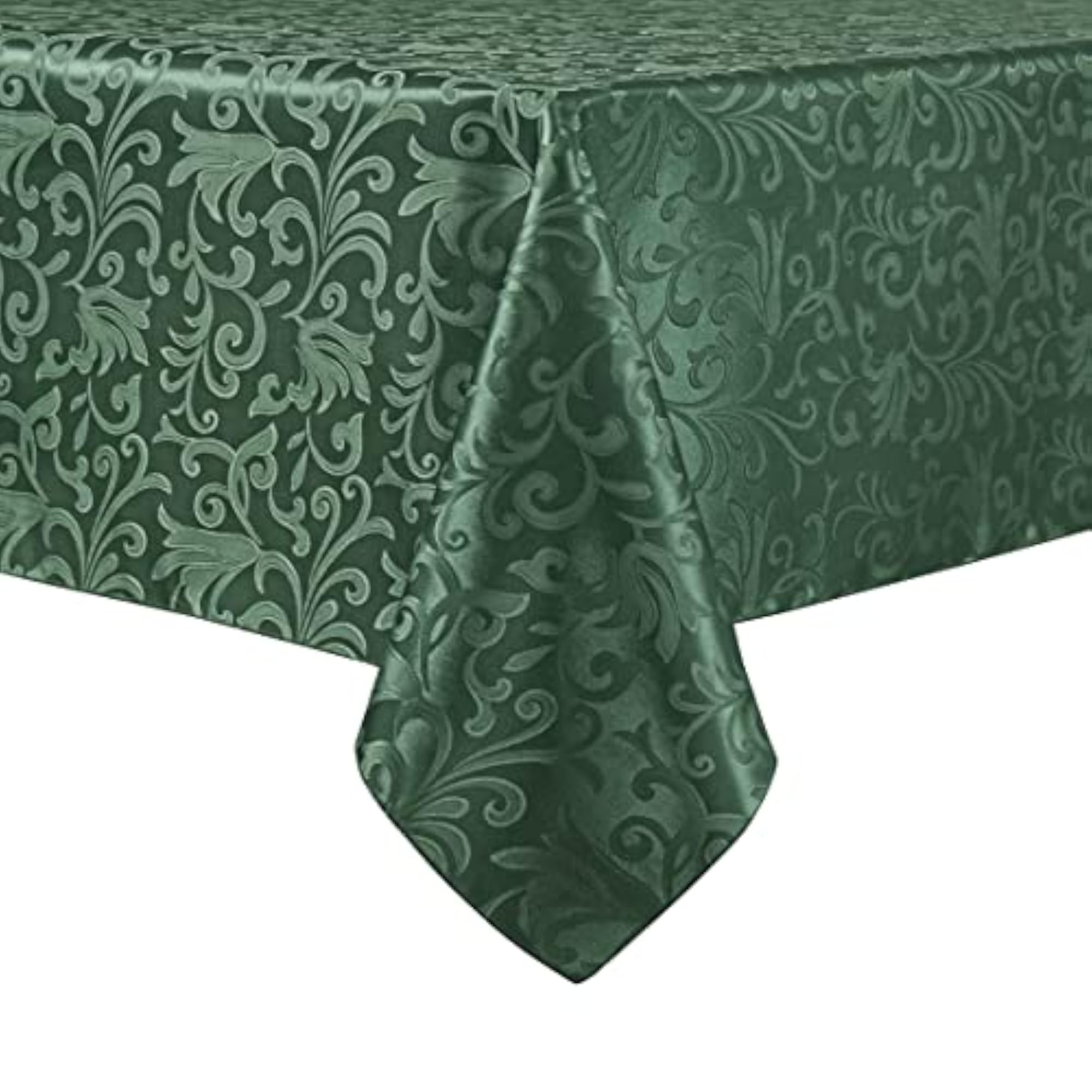 Scroll Damask Jacquard Rectangle Green Tablecloth