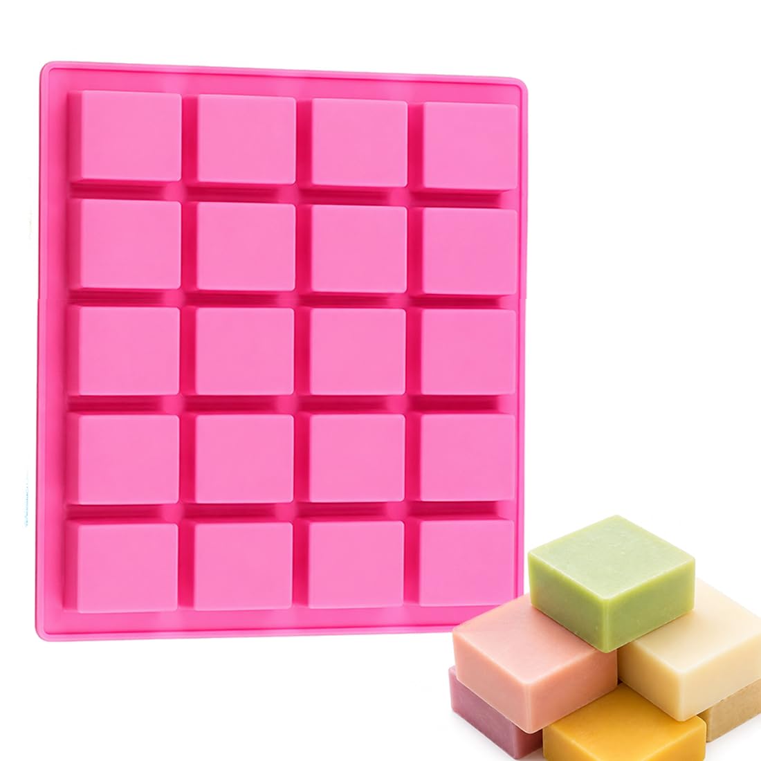 24 Cavity Square Silicone Soap Mould for Handmade Soap Making | Multipurpose DIY Mould for Wax Melts, Lotion Bars, Chocolate & Resin | Reusable Flexible Non Stick Pink Mould-image-24