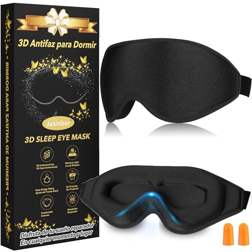 Accesorios, Sports Antifaz para Dormir de Sueño Contorno 3D de Jasinber - Diseño Ergonómico con 100% de Bloqueo de Luz, Lycra Transpirable y Espuma de Memoria, Correa Ajustable...