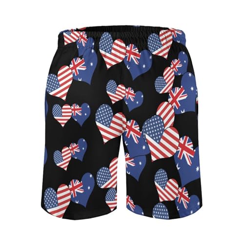 U.S.A Australia Love Flag Men's Swim Trunks Board Shorts Beachshorts Swimsuits with Pockets Mesh Liner 6