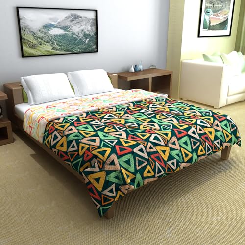 Image of Divine Casa 150 GSM Microfiber Reversible Double Bed Comforter | Soft & Lightweight AC Blanket for All Seasons | Size 254 x 230 cm | Geometric | Midnight Multicolor