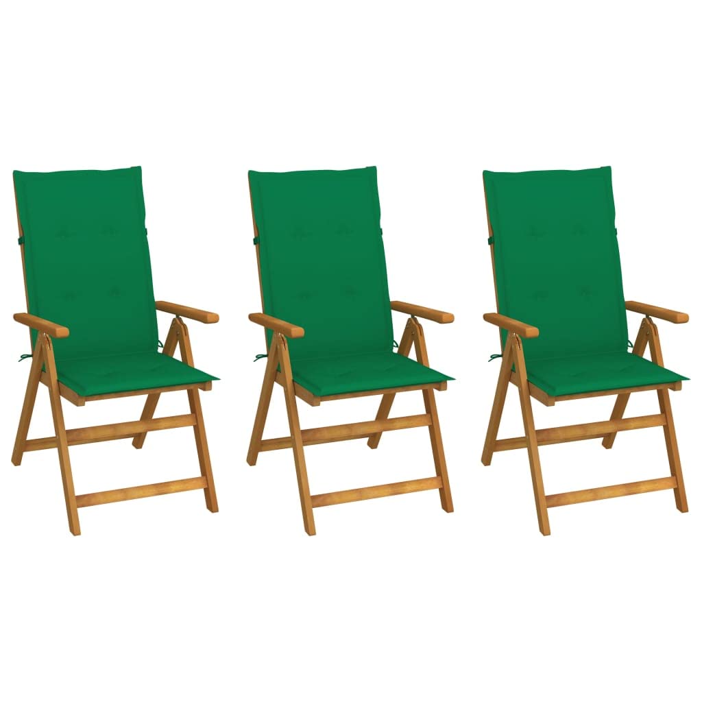 Chaise de jardin pliable acacia et ses coussins verts confortables inclinables 5 positions