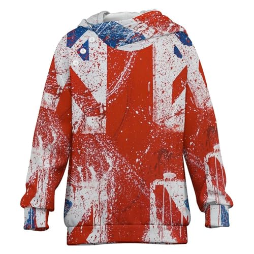 Retro Union JackChildren's Raglan Sleeve Hoodie, Suitable for Home And Outdoor Use8-9Y