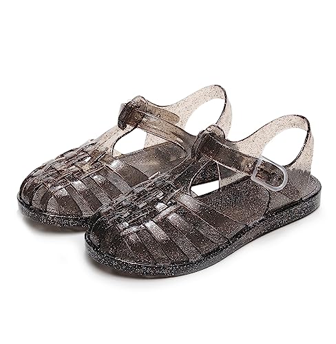 Image of Jelly Shoes for Toddler Girls Summer Beach Retro Jellies Sandals T-Strap Slingback Little Kids Glitter White Size 9 Soft Closed Toe Princess Dress Flat