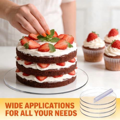 Image of 8 Inch Clear Acrylic Cake Discs,Round Cake Plates 2 Pack | 5mm Thick Clear Base Stands Decorative Displays