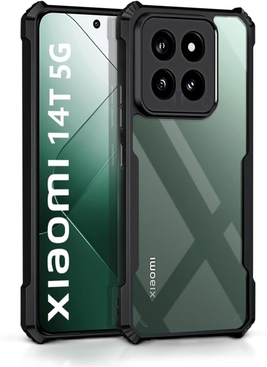 Xiaomi 14T 5G Clear Hard PC Back Cover Case with Shockproof Premium TPU Blue Border 360 Degree Impact Resistant Camera lens Protection Transparent Cover For Xiaomi Mi 14T 2024