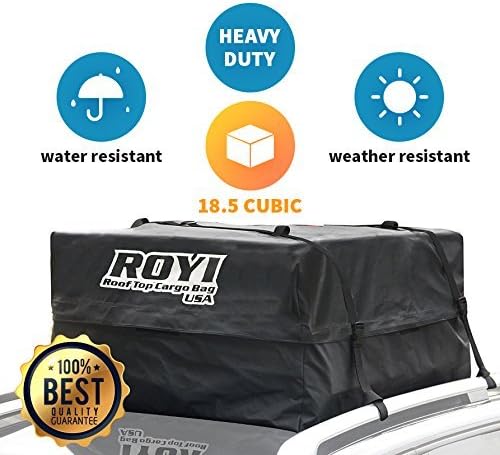 18.5 Cubic Ft 100% Waterproof Roof Cargo Bag Storage Space Dual Seam & Sturdy Straps Heavy Duty Top Carrier Storage Box 3Year Warranty Bonus 1 Rooftop Protective Mat Fit for Cars with/Without Racks
