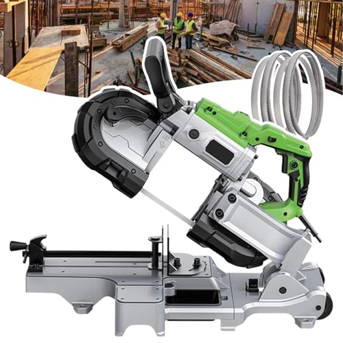 agreilduite Sierra Cinta Corte Profundo 4,7 Pulgadas, Ajuste 6 velocidades, Sierra de Cinta Metal para Corte en frío con Hoja de Sierra 3 tamaños (6 Piezas en Total)/Base Ajustable en ángulo 0 a 45°