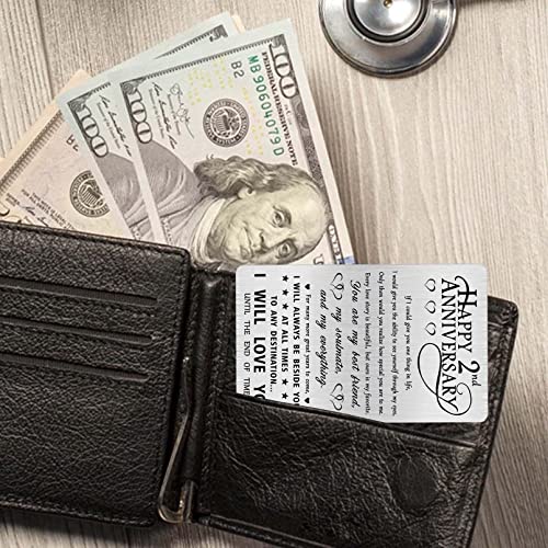 Alotozo 2 Year Yr Anniversary Personalized Gifts for Him Husband Her Men, Happy 2nd Wedding Anniversary Engraved Wallet Card Gift for Wife Women Boyfriend3