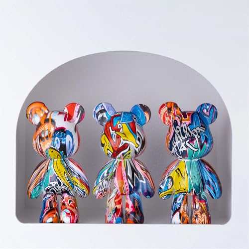 Estatua de oso graffiti de resina para decoración del hogar miniatura 5