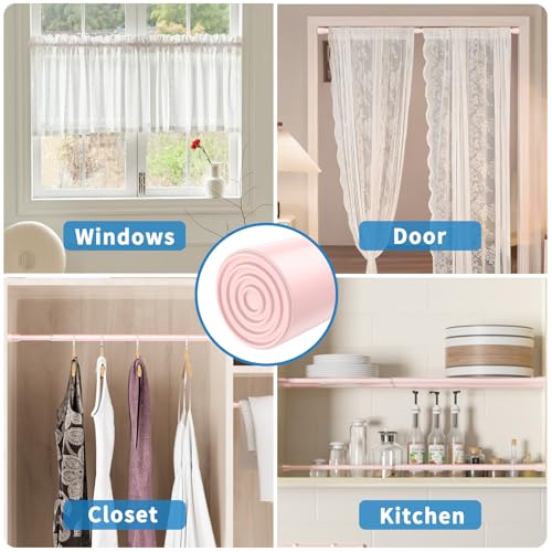 Image of AIZESI 2 Pack Tension Curtain Rod for Windows 26.5 to 36 inch, Adjustable Expandable Pressure Spring Curtain Rod No Drilling, Pink Curtain Rod for Bedroom Doorway Closet Door