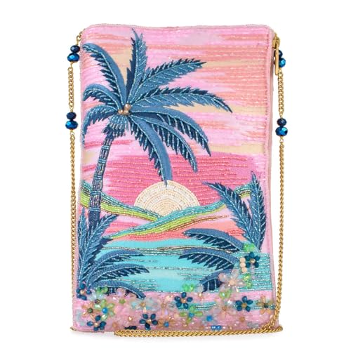 Mary Frances Island Time Beaded Mini Crossbody Bag Tropical Beach Sunrise Novelty Evening Clutch Purse, Multicolor