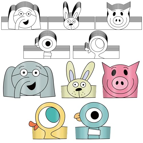 Couronnes cochon éléphant en papier rigide à personnaliser pour atelier enfant