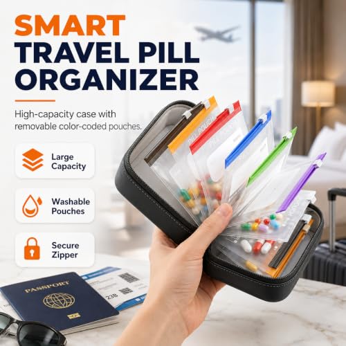 Image of Waterproof Pill Pouch Set, Waterproof Pill Organizer Set with 14pcs Bags Inside, 7 to 14 Days of Meds & Medicine Crush-Resistant Shell, Portable Travel Pill Storage System for Holder Travel (Mix)