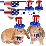 CooShou 4 Pcs Pet Independence Day Costume Pet 4th of July Guinea Pig Hat and Bandana Uncle Sam Rabbit Hat American Flag Small Animals Hat Bandana Triangle Bib Scarf with Stars and Stripes Pattern (L)