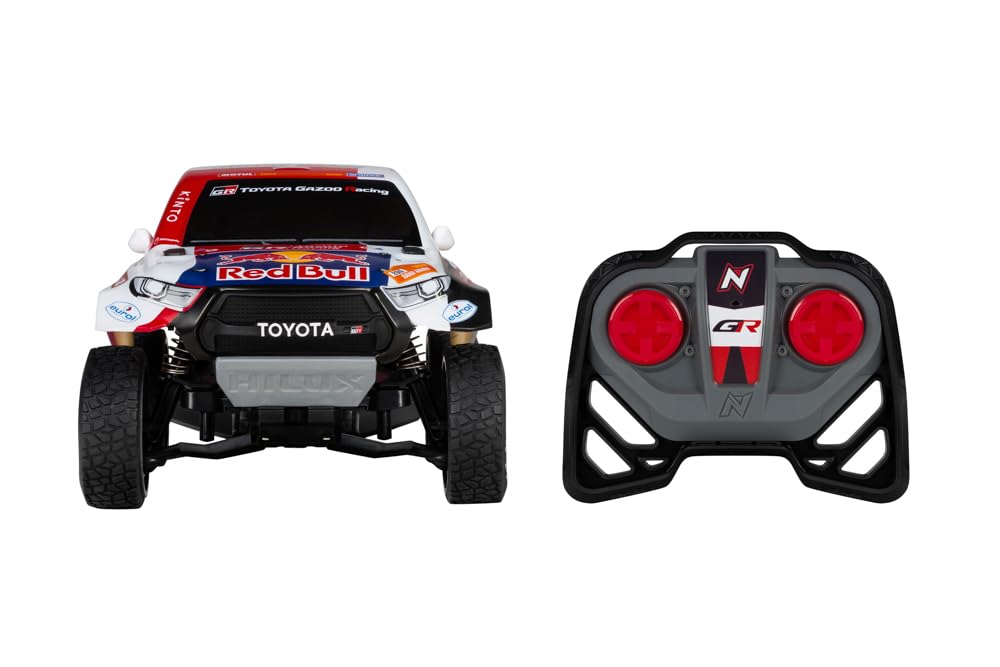 Nikko 10561 Pro Truck Toyota Gazoo Dakar, zdalnie sterowany samochód RC, Red Bull Design, pojazd offroad do 14 km/h, pełne zawieszenie i szybkie ładowanie USB, dla dzieci od 6 lat i dorosłych, ok. 33
