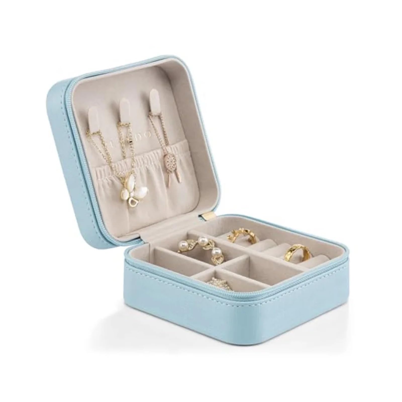 ESTDKMNOS Portable Jewellery Case， Travel Jewelry Box Organizer for Women Rings Earrings Necklaces Storage Blue