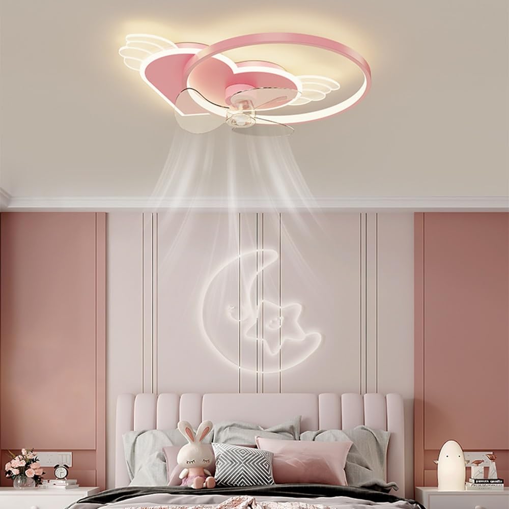 JOJOM Lámpara de Techo LED Regulable Lámpara de Techo Corazón Moderno Niños Lámpara Habitación Infantil con Mando a Distancia Niñas Dibujos Animados Niños Dormitorio Interior Decoración,Rosa,55cm