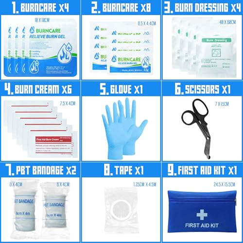 Image of Burn Kit First Aid, Emergency First Aid Kit with Burn Supplies, Brun Cream & Pad, Wound Dressing, Gauze & Shears, Portable First Aid Kit Refill for Home, Office, Car, Camping & Travel