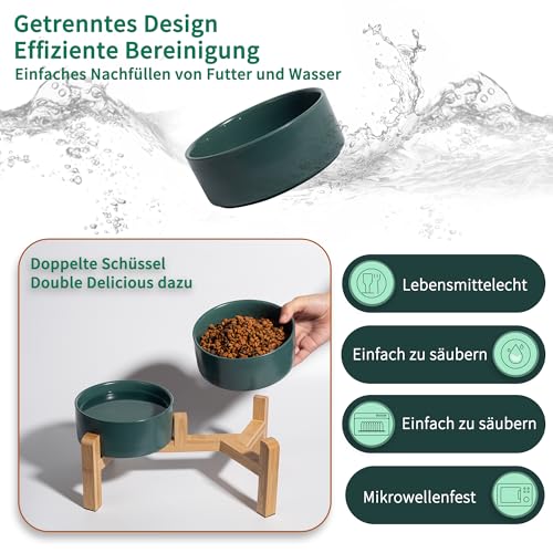 Hundenapf Set Erhöht Hunde Napfset - Doppel Napf Hund Keramik mit rutschfestem Ständer - Erhöhte Futterstation Hund 2er Set für Futter und Wasser - Ideal für kleine und mittelgroße Hunde - 2 x 850 ml