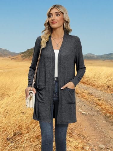 Image of DB MOON Womens Long Cardigan 2026 Fall Lightweight Long Sleeve Open Front Sweater with Pockets