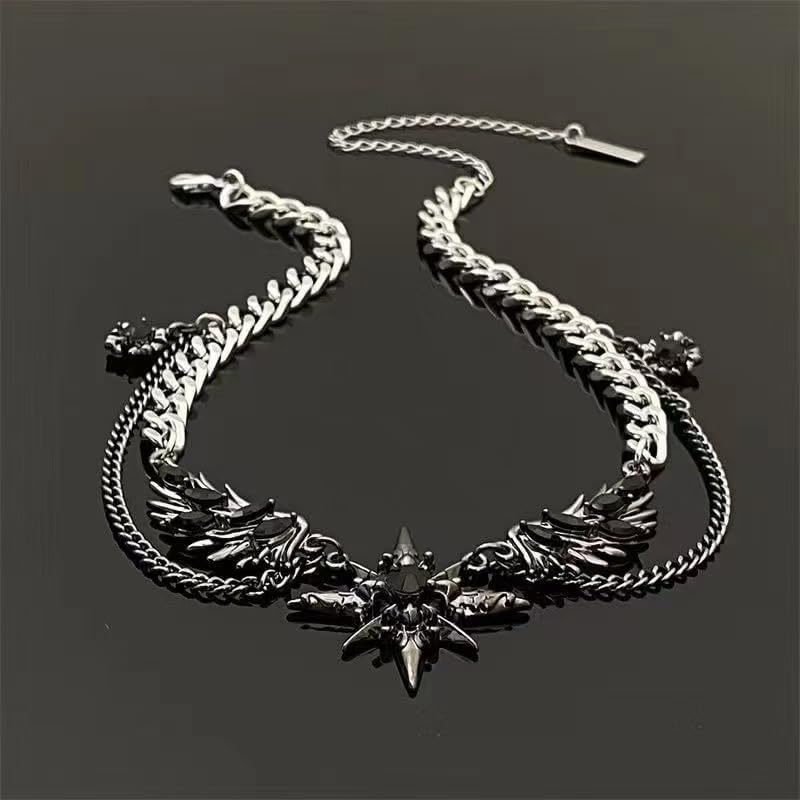 Gothic Dark Style Winged Star Tie Neck Y2k Necklace 12+4 inches - Image 7