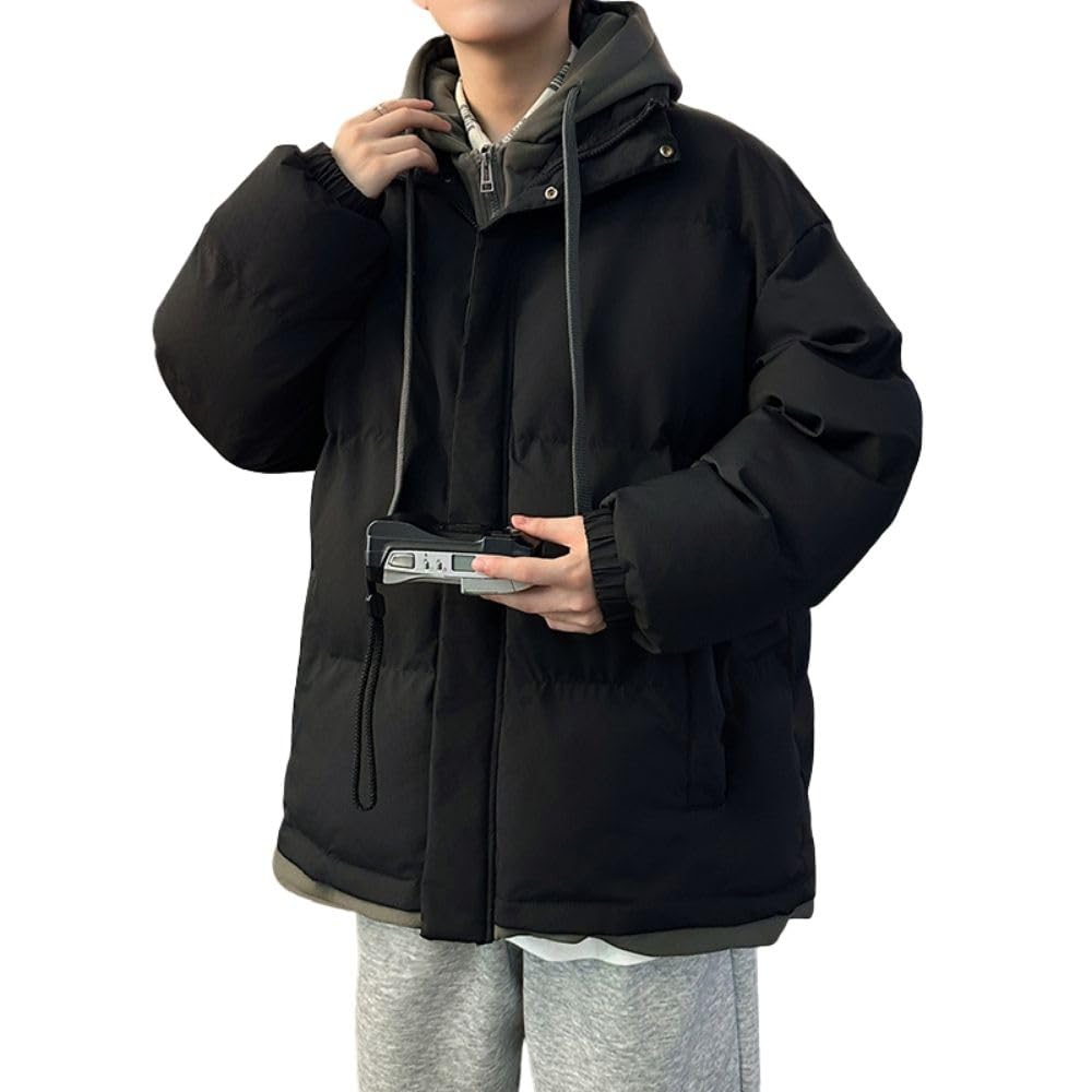 【40%OFF+1,000円OFF】【1,980円】 XIAOFEIF メンズ 防寒 ダブルジッパー フード付き ダウンコート