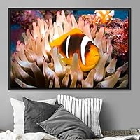 Framed Canvas Wall Art Deep Under Group Jellyfish Marine Life Multicolor Photography Realism Tropical Ultra Whimsical - 16x24 inches