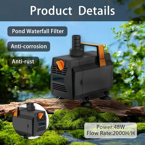 Teich Wasserfall für Gartenteich, 20cm Edelstahl Teichwasserfall Set Garten Teich Brunnen 304 Edelstahl 35W (2000 L/H) mit Wasserfall Deko Garten Teich Wasserspiel Patio Terrasse Außenteich (31CM)