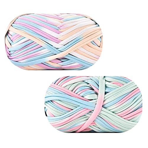 XLKJ 2pcs Fil de Crochet Multicolore pour Tricot, Fait Main Cordon en Tissu Coton Doux pour...