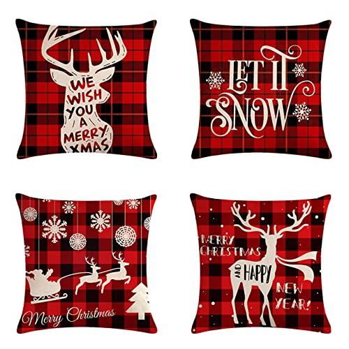 VIGVOG Juego de 4 fundas de almohada de Navidad, color rojo, para decoración de fiesta de Navidad (18 x 18 pulgadas) Cover