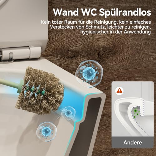 Hänge WC Wand WC Spülrandlos mit Toilettendeckel mit Absenkautomatik - geruchsarmer Tiefspüler WC - Toilette aus Keramik mit Nano Beschichtung - WC kloschüssel mit Einloch-Superspin-Spülung – Bild 3