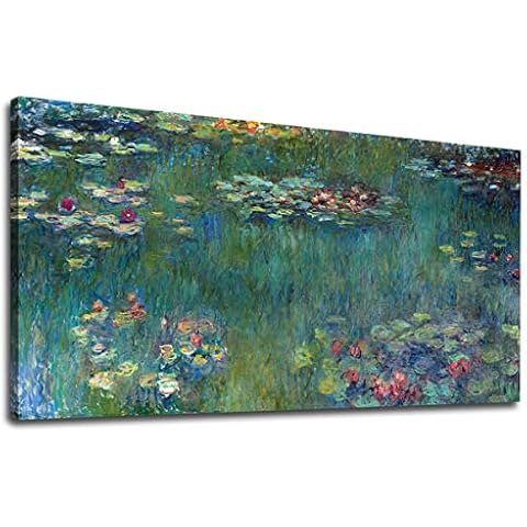 yearainn Canvas Wall Art Water Lilies by Claude Monet Landscape Pictures Modern Green Garden Painting Artwork Contemporary Nature Prints for Living Room Bedroom Home Office Wall Decor 29" x 58" Cover