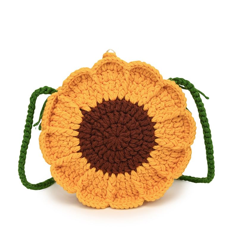 Sunflower Crochet Bag, Women's Crochet Bag, Crochet Flower Bag, Woven Crochet Tote Bag for Girls Mesh Beach Bags - Main Image