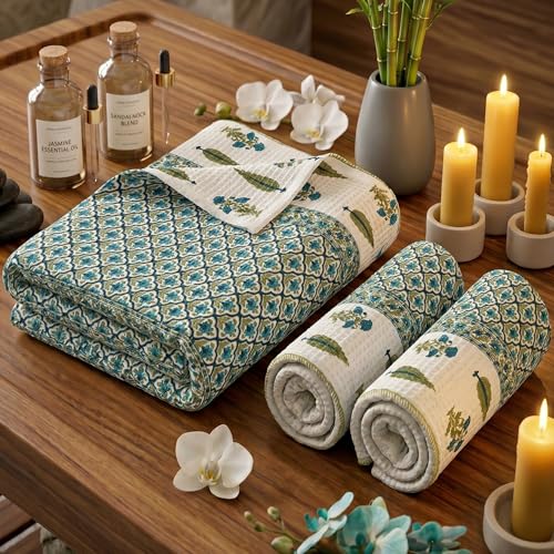 Image of Mafatlal Madhuban Everyday Cotton Towel Set (1 Bath 147x76 cm + 2 Hand 76x38 cm) | 250 GSM | Soft, Lightweight & Absorbent | Milky White