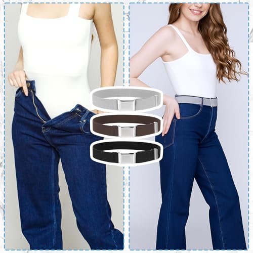 Bremorou Toddler Boy Belt Set Kids Elastic Adjustable Stretch Belt With Silver Square Buckle For Boys Girl Children Pants Uniform Jeans Causal (Black, Silver Gray, Coffee)4