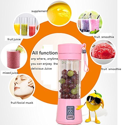 Hofumix Fruit Juicer Rechargeable Portable Juice Blender Breakfast Smoothie Maker Cup Fruit Mixing Machine Mini Protein Shake Maker Electric Mixer Cup with USB Charging Cable (Pink)
