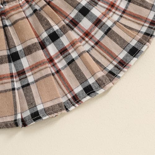Image of BeQeuewll Fall Winter Toddler Baby Girl Clothes 2Pcs Long Sleeve Ribbed Knit Shirt Plaid Skirt 1T 2T 3T 4T 5T Girls Dress