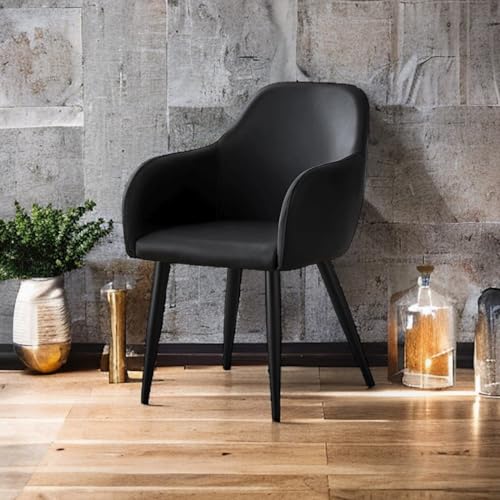 Image of Finch Fox Boom Faux Leather Armchair with Armrest & Backrest Upholstered Seat Living Room Dining Chair with Black Metal Legs in Black Color
