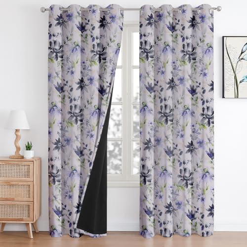 Image of Cloth Fusion Printed 100% Blackout Door Curtains 8 Feet Long Set of 2, Room Darkening Parda with Stainless Steel Grommets for Home Decor (8x4.5 Feet, Blue Lotus)