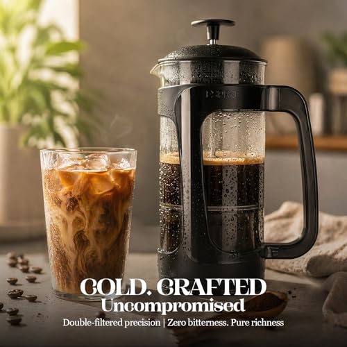 Image of ESPRO Light P3 French Press Coffee Maker - Patented Double Micro-Filter for Grit-Free Brew, Heat Resistant thicker Borosilicate Glass Coffee press - (Black, 32 oz)