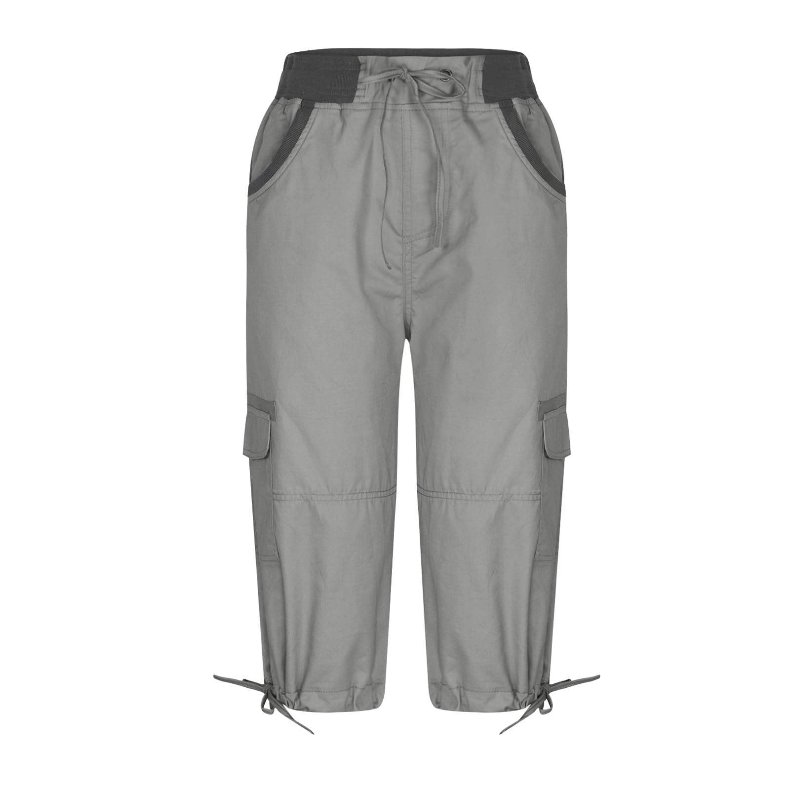 IQYU Pantalones cortos deportivos para mujer, pantalones capri de cintura alta, pantalones cargo holgados, pantalones cortos de algodón y lino, pantalones de senderismo, pantalones chinos anchos y